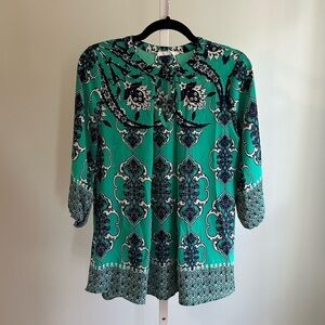 Peach Love California Green Pattern Blouse